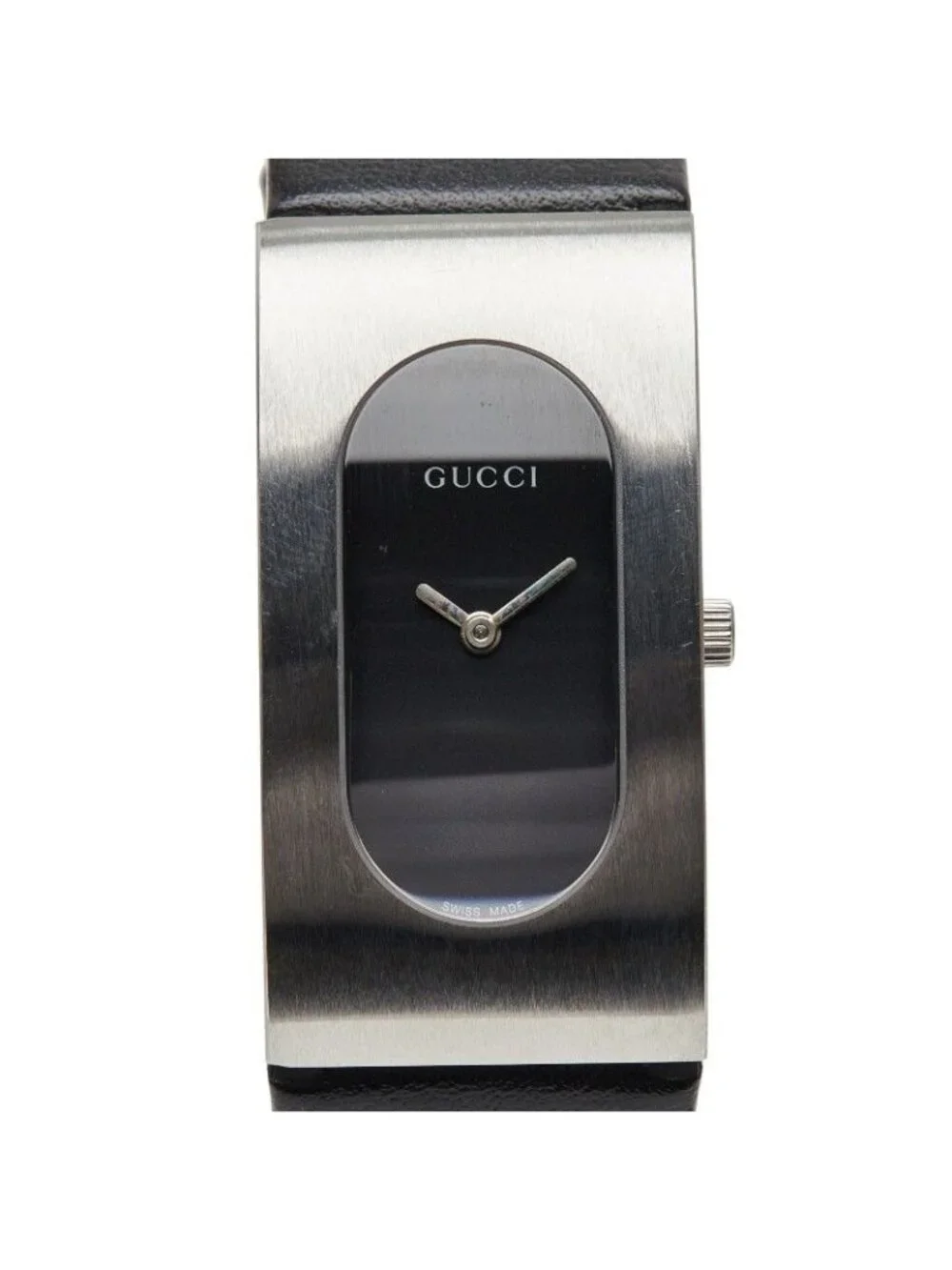 Gucci Watch Black Silver Stainless Steel Leather